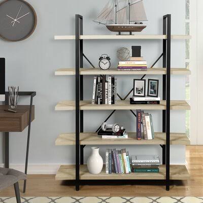 5-Tier Free Standing STORAGE/BOOK Shelf 17 Stories Color: Oak/Black, Size: (5 Shelves) 62.99x22 H x 47.24x22 W x 12.6x22 D EFL3_E8NZK97