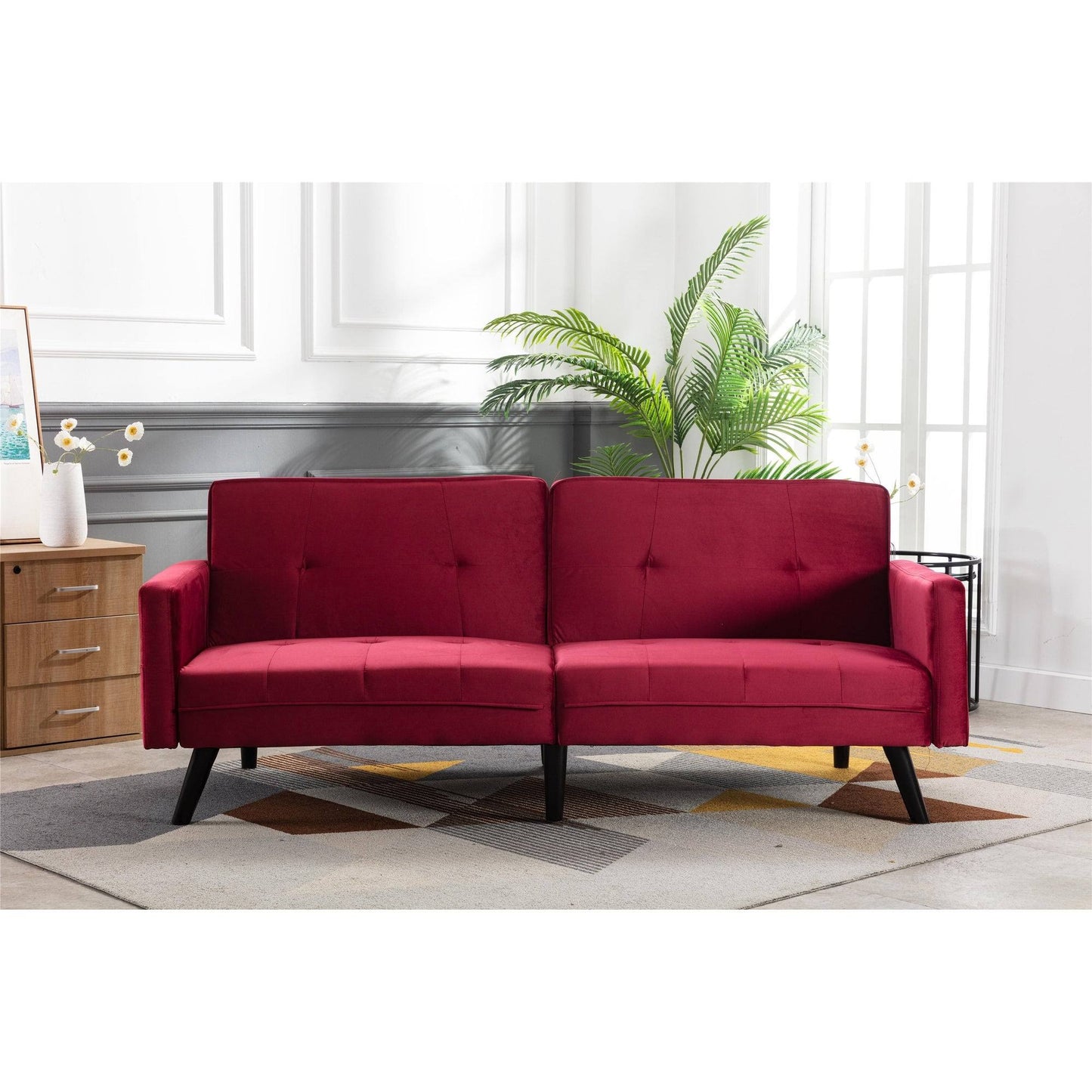 TiramisuBest Accent Sofa Bed in Velvet,Living Room - Red ZKO8_C4QTW58