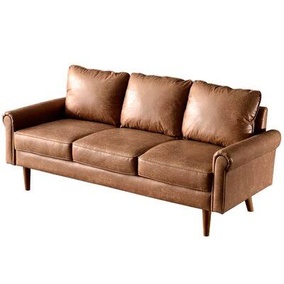 Alton 74.01x22 Flared Arm Sofa Industrial Lodge Home Fabric: Light Brown Faux Leather FKD1_Y1TGW33