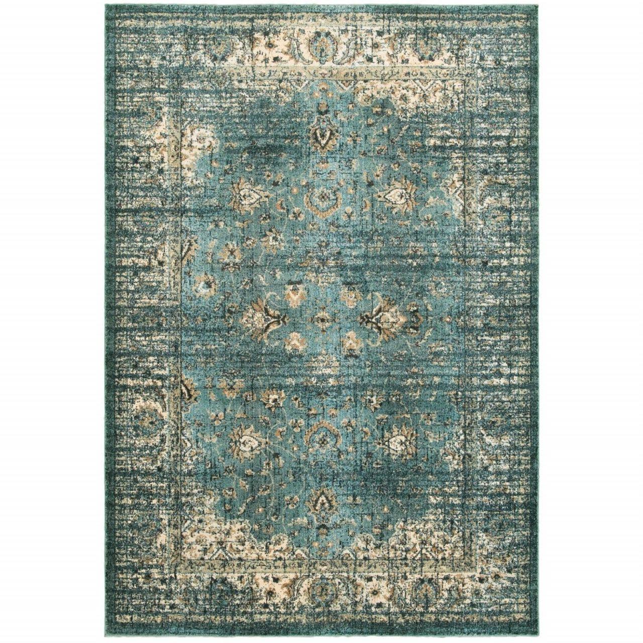 5 x 8 Peacock Blue and Ivory Indoor Area Rug XOT9_C7CVF25