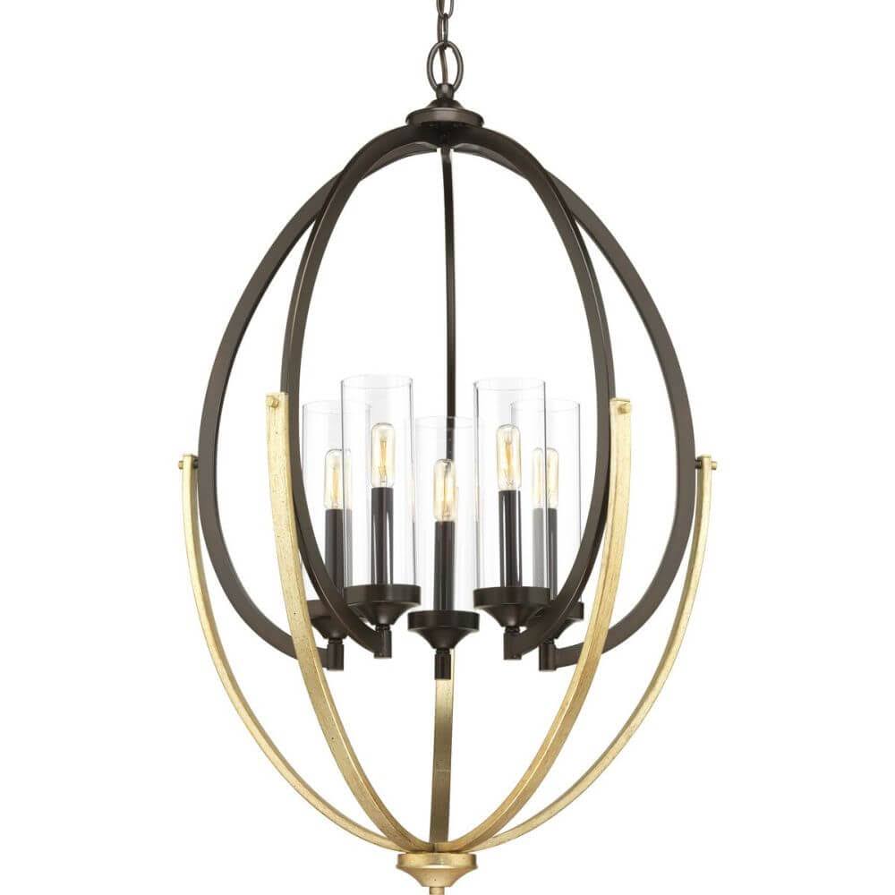 5 Light 25 inch Chandelier in Antique Bronze with Clear Glass 238321 DFQ0_L9YCR02