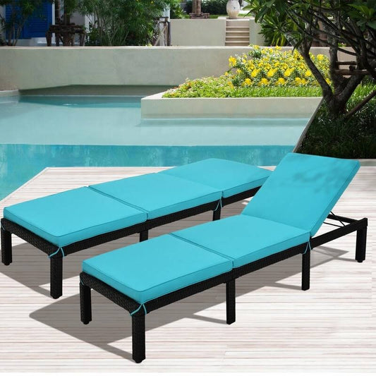 AOOLIVE Patio Rattan Wicker Chaise Lounge Chair Sunbed, Blue Cushion NFC8_S7ZPM02