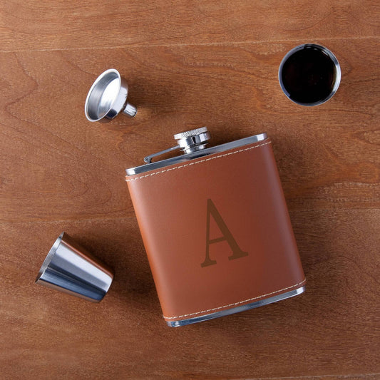 6oz Stainless Steel and Leather Monogrammed Flask Brown A - Cathys Concepts JXA4_P4MWX64