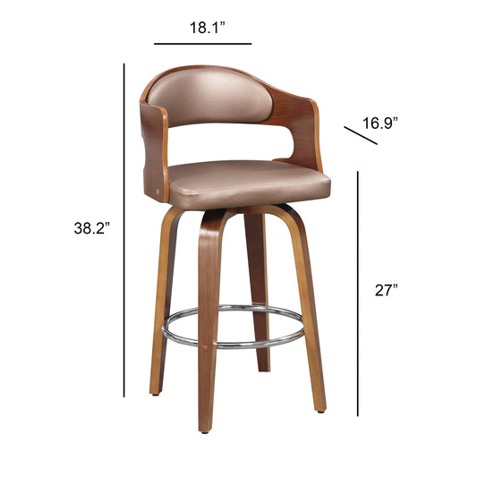 Wood and Faux Leather Mid-Century 27-inch Swivel Counter Stool - Rose NAA5_X5ZXM66