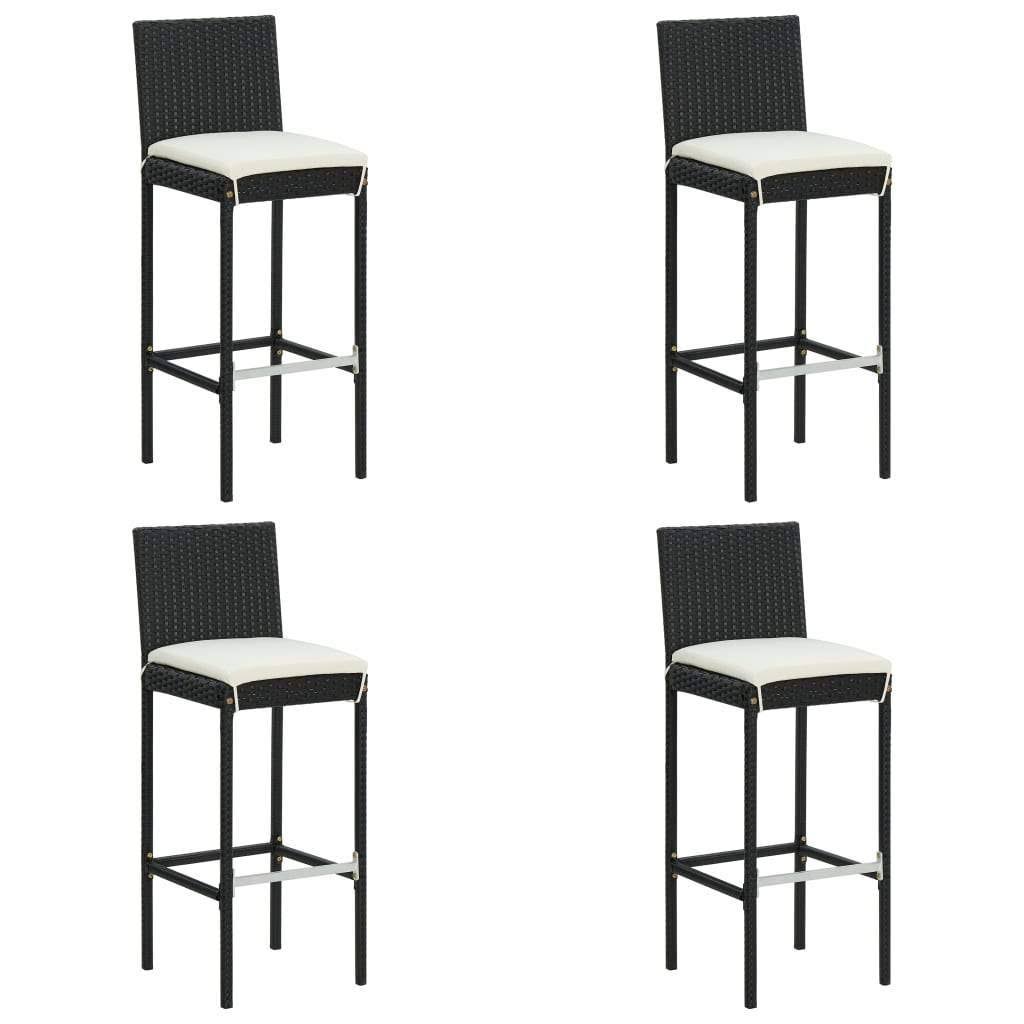 vidaXL Garden Bar Stools with Cushions 4 Pcs Black Poly Rattan HFA7_Z3YBZ56