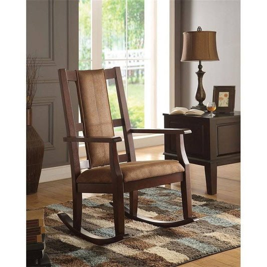 AOOLIVE Brown Fabric  Espresso Traditional Rocking Chair VJU5_R2RTO73