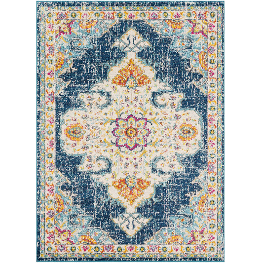 Tiwari Home 5&3 x 7&3 Blue and Beige Distressed Persian Design Rectangular Machine Woven Area Rug YAN5_Y7PTT33