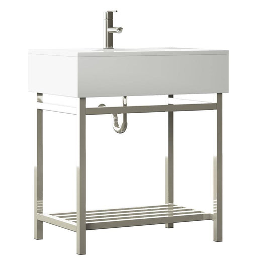 Twin Star Home 30 in. W x 20 in. D x 34 in. H Bath Vanity in Silver with Stone Vanity Top in White with White Basin XCR9_Z4XAO86