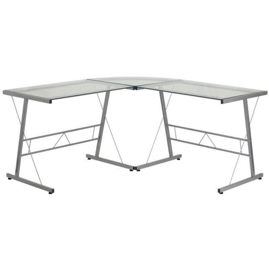 Scranton  Co Glass Top L-Shaped Computer Desk in Silver EDS3_J4PTO70