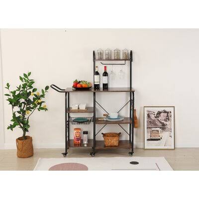 17 Stories Kitchen Practical Storage Rack Dining Cart Trolley, Microwave Oven Rack 3 Layers + 4 Layers Shelf, with 4 High-End Ho GEW9_Q0QIP98