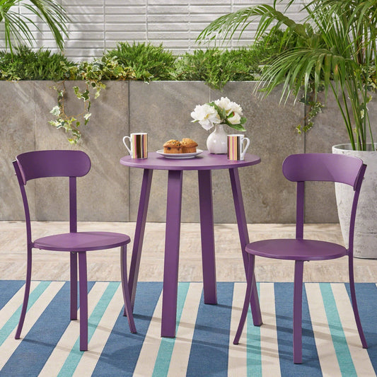 3-Piece Matte Purple Finish Contemporary Outdoor Furniture Patio Bistro Set DQN8_P5MLL53