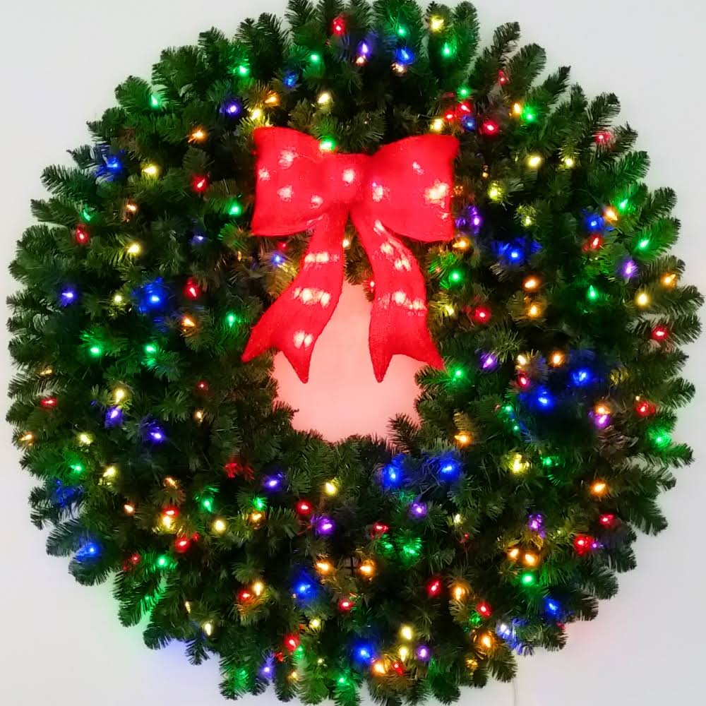 4 Foot (48 inch) Inc. Multi Color Christmas Wreath with Pre-Lit Red Bow SWD6_X1DRF22