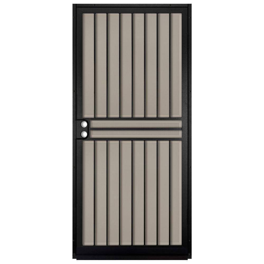 Titan 36 x 80 in. Guardian Black Surface Mount Outswing Steel Security Door w/ Tan Perforated Aluminum Screen, IDR10000362003 FXM2_H8MQA15