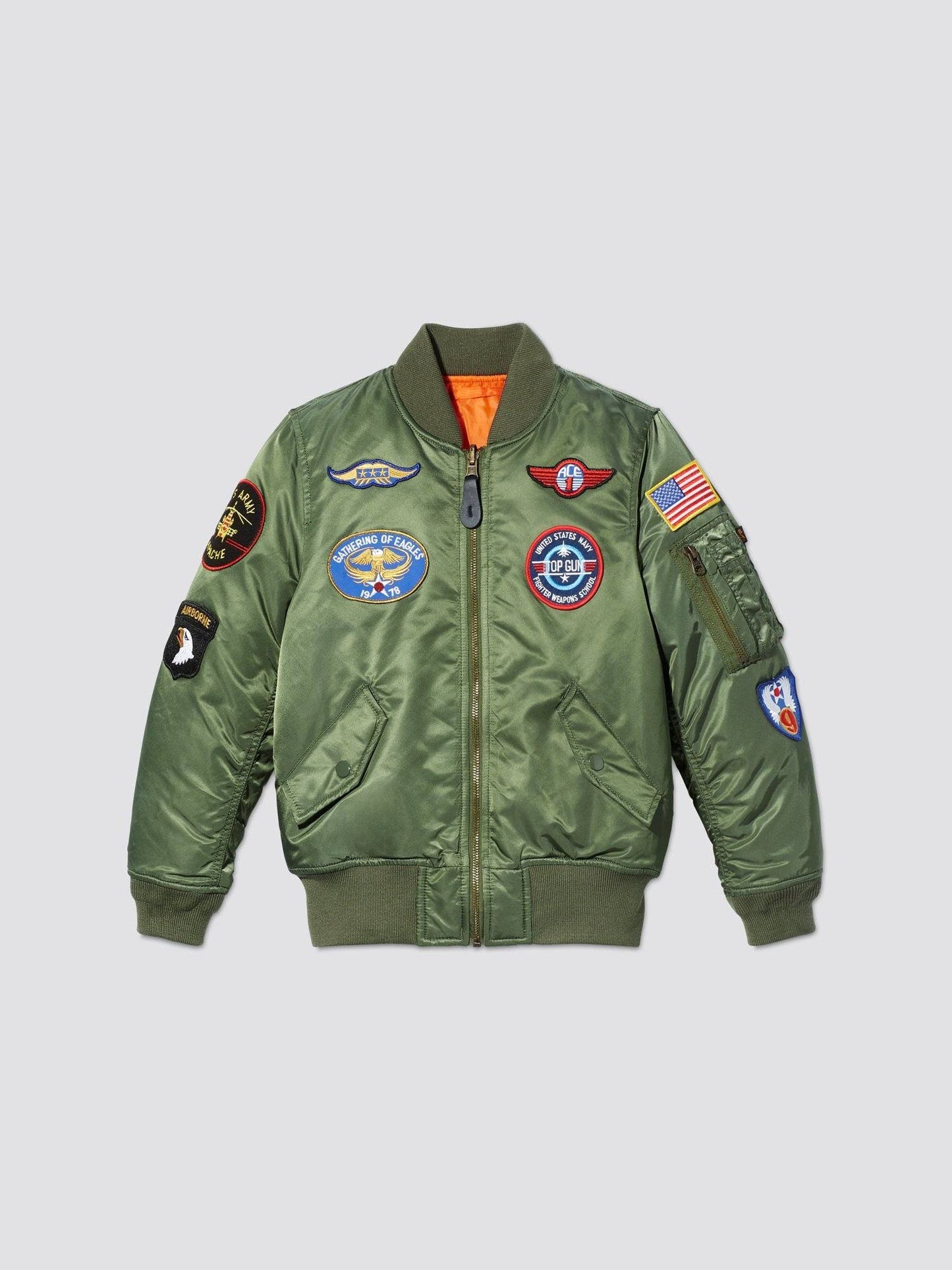 Alpha Industries Youth MA-1 Bomber Jacket w/ Patches - Green - YXL 18 ZUE6_A2KKO04