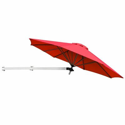 8ft Wall-Mounted Folding Tilt Aluminum Sun Shade Umbrella Arlmont  Co. Fabric Color: Burgundy IER8_E6LTZ77