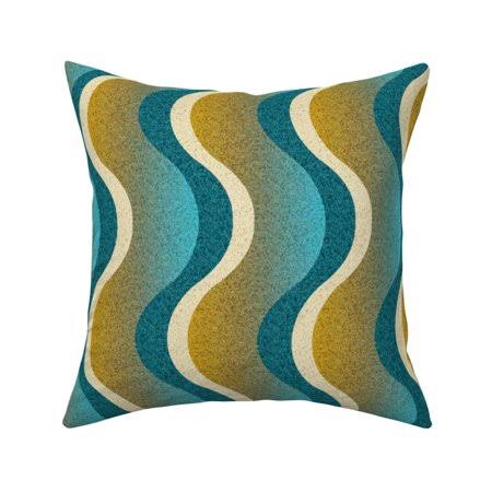 Waves Gold Yellow Turquoise Throw Pillow Cover W Optional Insert by Roostery, Size: Cu003E+ert Add RHK1_X0ZKP97