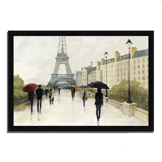 Tangletown Fine Art 40x22 x 59x22 Eiffel in The Rain Marsala Umbrella Framed Painting Print HZY6_D7NQZ59