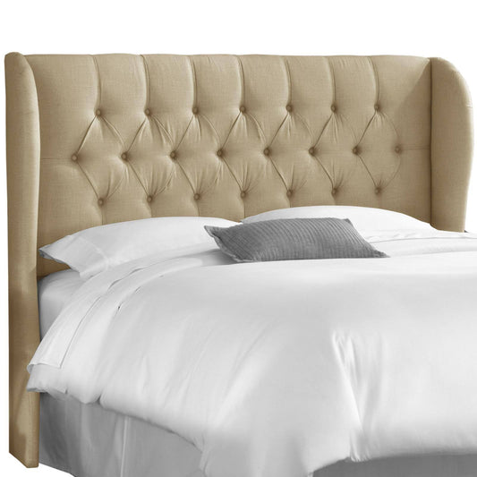 Tufted Wingback Linen Upholstered Headboard Linen Sandstone, Size: Full QDF2_D1RIU27