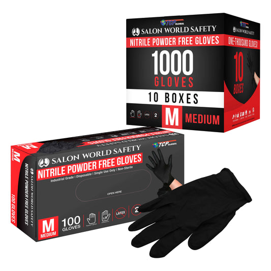 Salon World Safety Black Nitrile Disposable Gloves, Box of 100, Size Medium, 5.0 Mil - Latex Free, Textured, Food Safe QZE6_F2DFH25