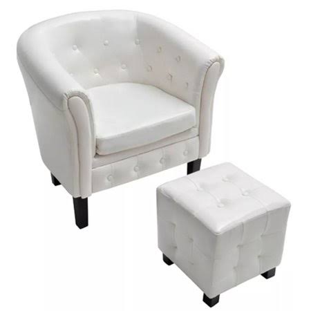 Tub Chair with Footrest White Faux Leather, Size: 16.7 FSW7_F9ODS01