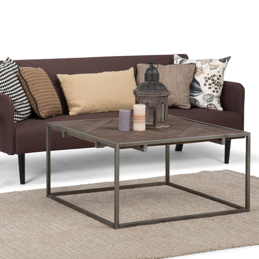 Wyndenhall Abigail Industrial Solid Distressed Elm Wood & Metal Square Coffee Table, Brown XHD6_B0JDH00