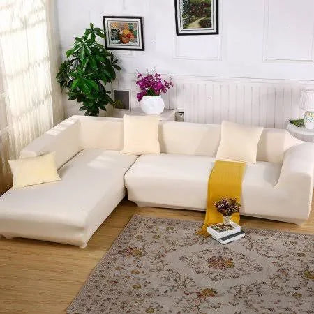 Sofa Covers for L Shape, 2pcs Polyester Fabric Stretch Slipcovers + 2pcs Pillow Covers for Sectional ZJW1_D2LGF77