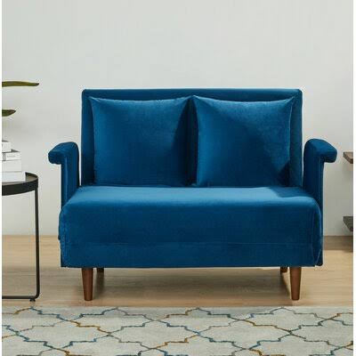 Stanton Drew 47.64x22 Wide Velvet Convertible Chair Latitude Run Upholstery Color: Blue UMT2_N1YFJ19