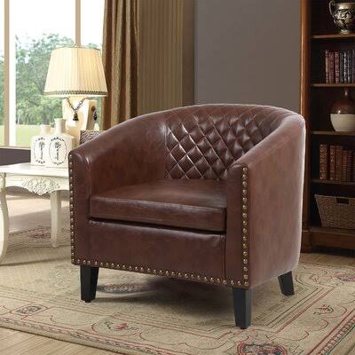 Accent Barrel Chair Living Room Chair with Nailheads and Solid Wood Legs Black PU Leather Williston Forge Body Fabric: Brown Fau BFN9_K7CFU41