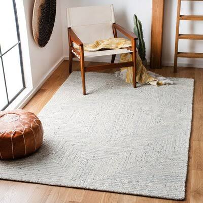 Stuttgart Geometric Handmade Tufted Wool and Cotton Light Gray/Ivory Area Rug Union Rustic Rug Size: Rectangle 8 x 10 VVY5_L9FIQ30