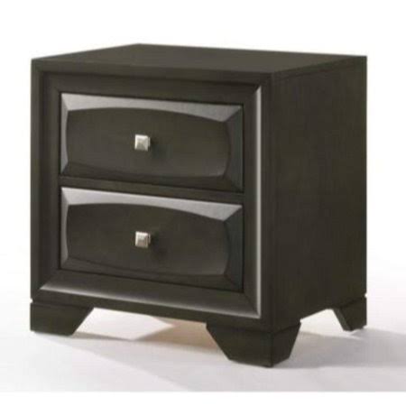 Two Drawer Nightstand with Brushed Nickel Accent and Chamfered Legs, Antique Gray - 23.62 H x 16.54 W x 23.62 L Inches / Gray /  QGI0_W7VSA01