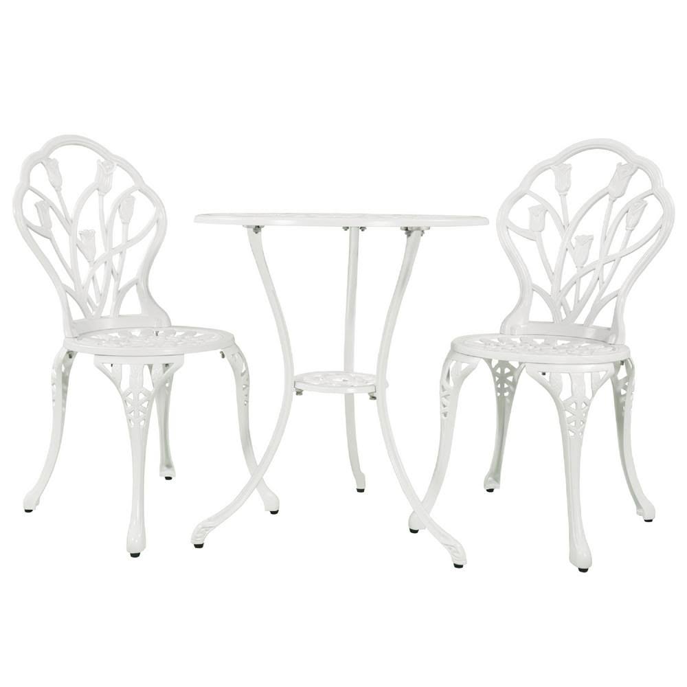 Tatayosi White 3-Piece Cast Aluminum Outdoor Bistro Set with Round Patio Table and 2-Bistro Chairs TIC0_Z7PRS97