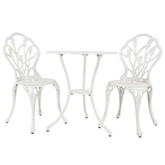 Tatayosi White 3-Piece Cast Aluminum Outdoor Bistro Set with Round Patio Table and 2-Bistro Chairs TIC0_Z7PRS97