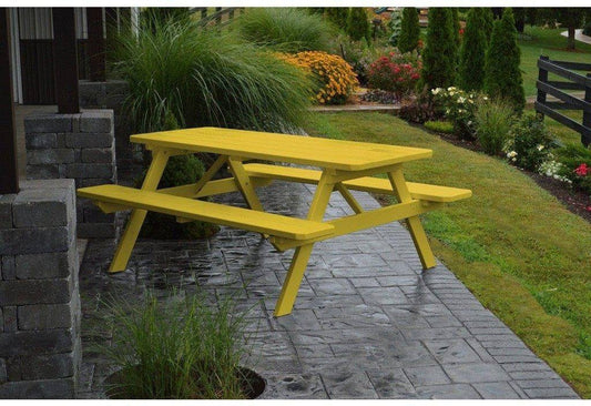 AL Furniture Co. Yellow Pine 5& Picnic Table with Attached Benches, Al Canary Yellow XRL7_H1UAM98