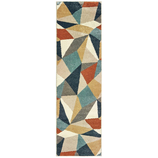 2&3x22x7&6x22 Runner Camryn Faceted Geometric Rug Blue/Orange - Captiv8e Designs DFC6_F8TKM22