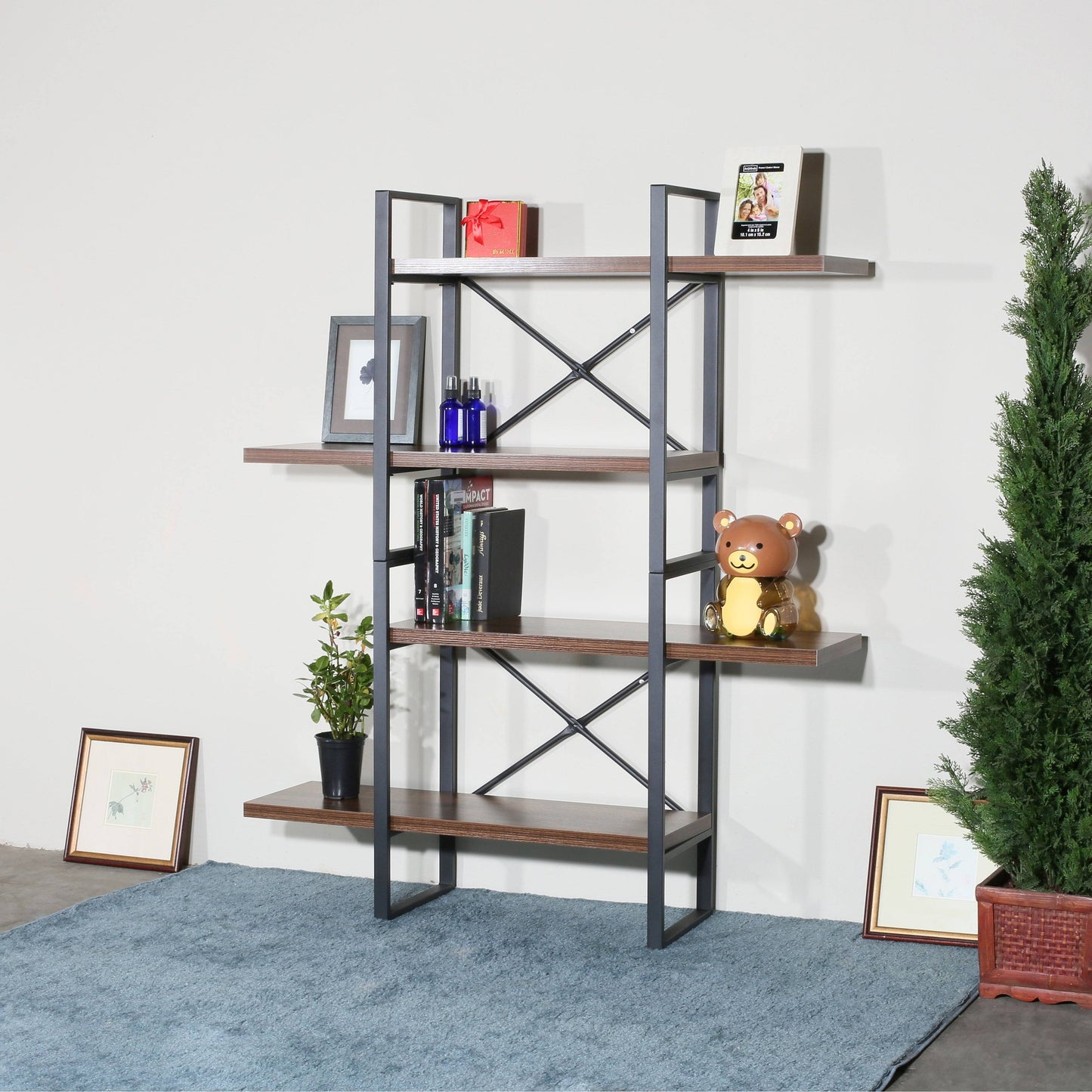 4 Shelf Display Bookcase by Davee Furniture Inc, Size: 56.69 H x 47.24 W x 11.34 D, Brown JWL9_Q6IRX13