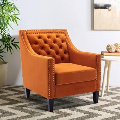 Accent Armchair Living Room Chair with Nailheads and Solid Wood Legs Rosdorf Park Fabric: Orange Velvet YNO6_B9QDQ22