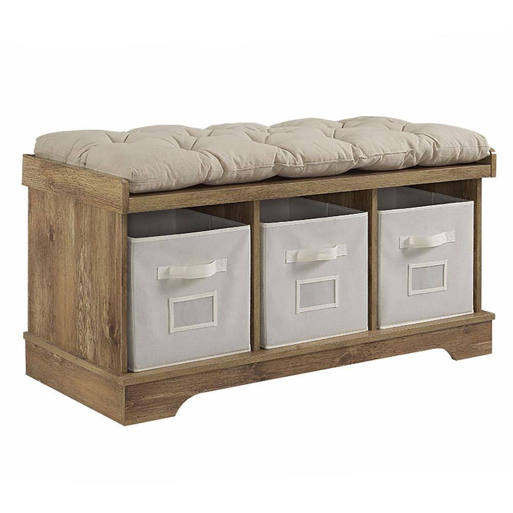 Walker Edison Farmhouse Barnwood Storage Bench Cotton in Brown | LW42STCBW QAO3_C7SPT47