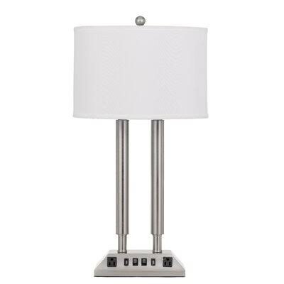 Thorsen 28.5x22 Brushed Steel Table Lamp with USB and Outlet Winston Porter RDJ4_W8GMA65