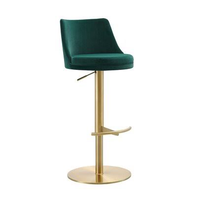 Viverette Swivel Adjustable Height Stool Everly Quinn Color: Rose Gold, Upholstery: Green RKA9_Y6KIX39