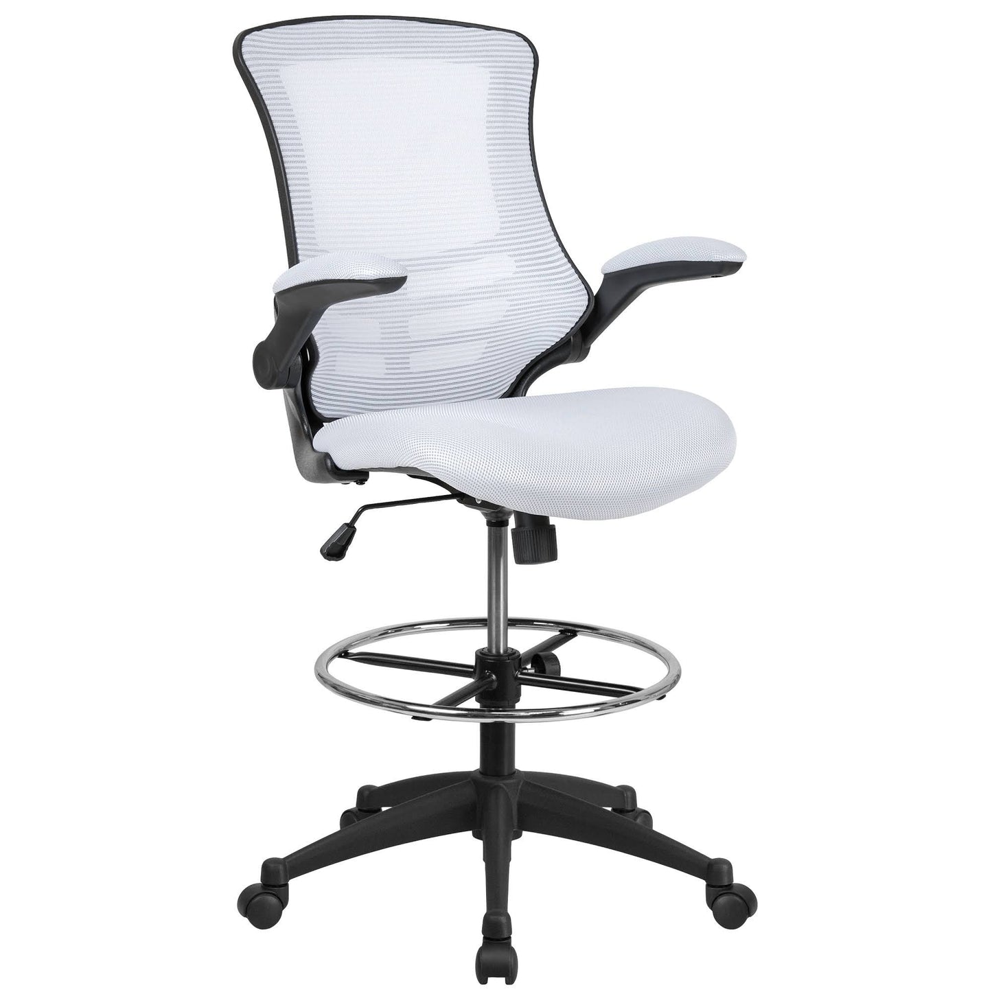 50.75x22 White and Black Mid-Back Ergonomic Drafting Chair with Adjustable Foot Ring GHQ2_K8NQS48