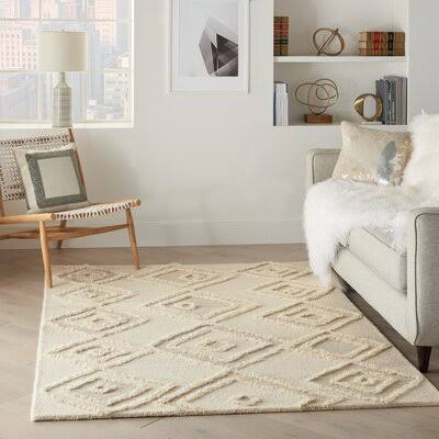 Abigail Abstract Tufted Wool Ivory Area Rug Industrial Lodge Home Rug Size: Rectangle 8 x 10 AUQ7_R2QLG98