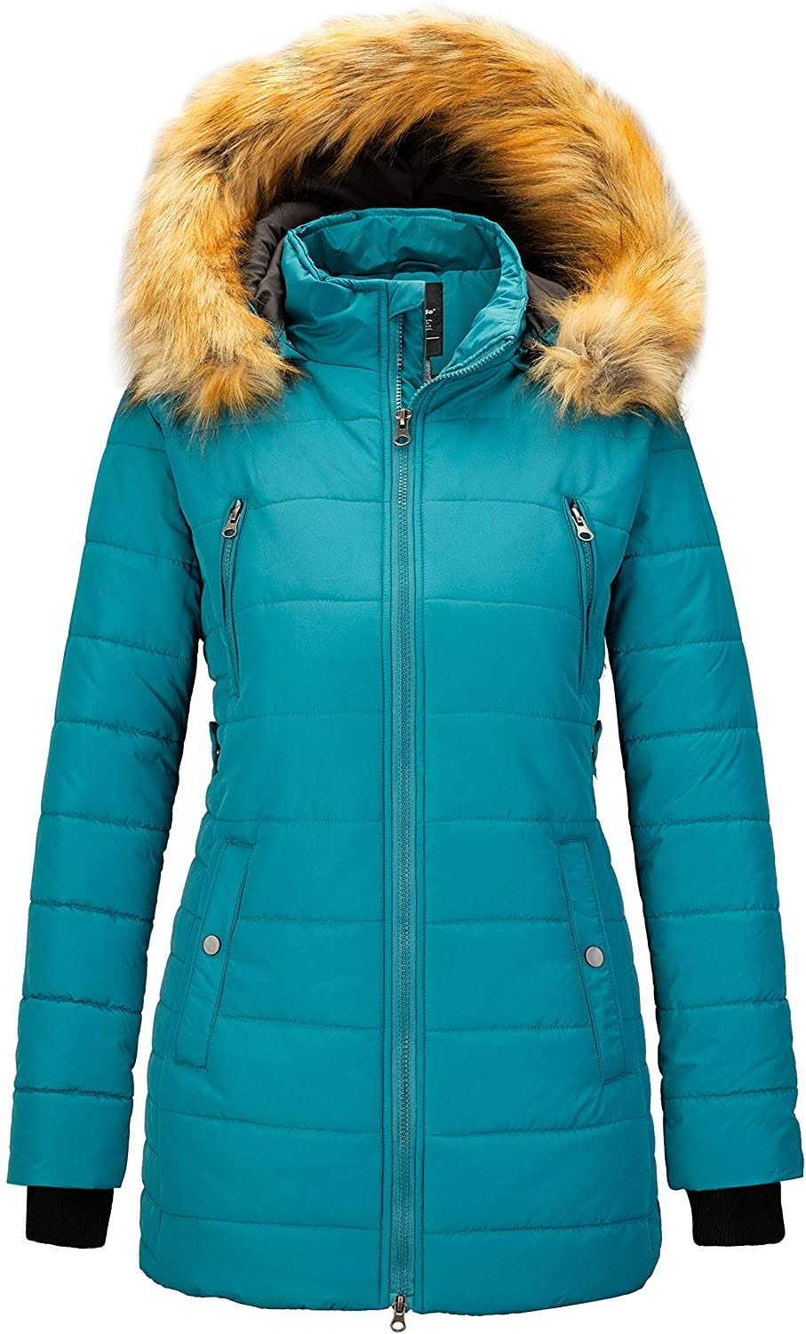 Womens Warm Winter Coat, Teal Blue / XX-Large RHN7_A2INB43