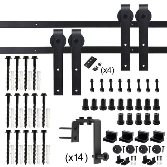 Winsoon 17 ft./204 in. Powder Coated Black Heavy-Duty Bypass Double Door Sliding Barn Door Hardware Classic Design Roller, Black IFL7_H8CUO59