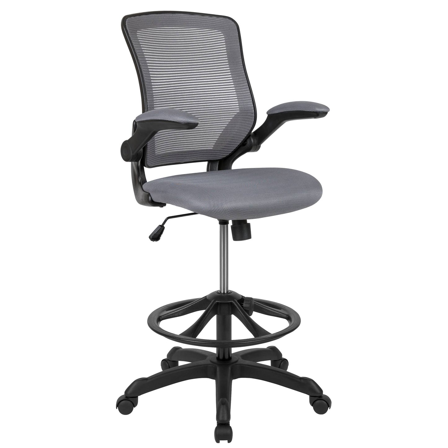 49.5x22 Gray and Black Mid-Back Ergonomic Drafting Chair with Adjustable Foot Ring CNF5_O3YRG20