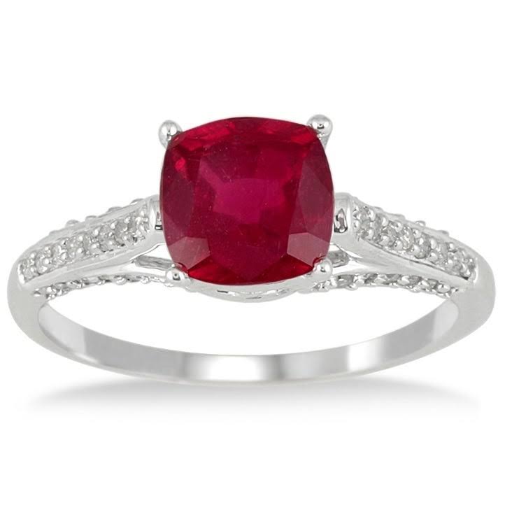 2.25 Carat Cushion Cut Ruby and Diamond Ring in 10K White Gold - 4.5 AFW9_X6KRY61