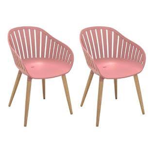 Armen Living Nassau Outdoor Arm Dining Chairs in Pink Peony Finish with Wood Legs- Set of 2 CUI8_F7UQC58