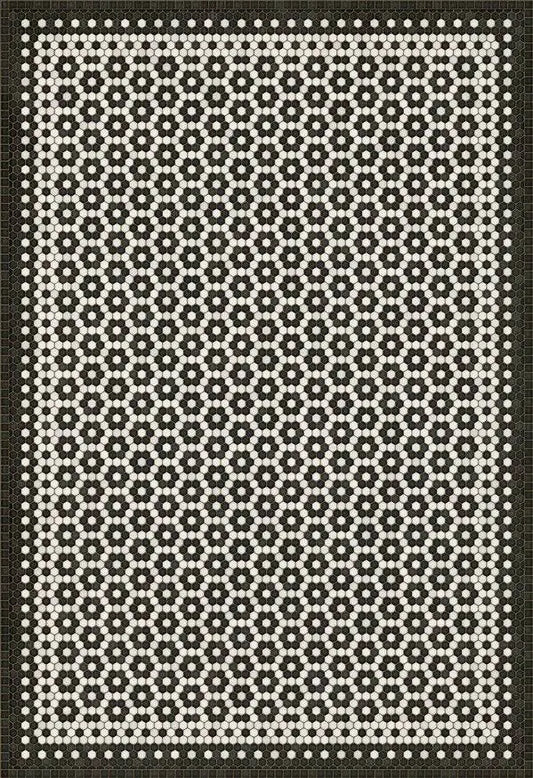 Spicher and Company 4&0x22 x 4&0x22 Square Distressed Black/Ivory Round/Square Vintage Vinyl Floor Cloths Mosaic C Area Rug HIW0_S8LIX88