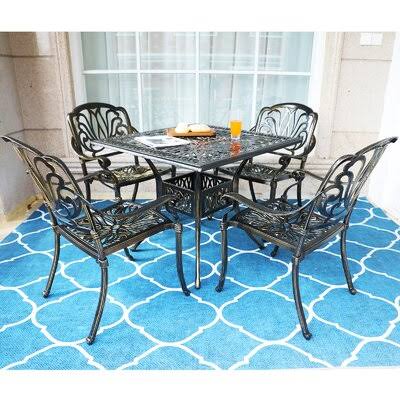 5 Piece Patio Dining Set, Outdoor All-Weather Cast Aluminum Dining Table Set Bloomsbury Market LNF7_Z5BWO16