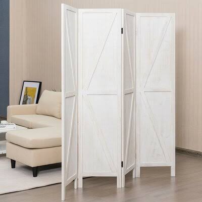 4 Panels Folding Wooden Room Divider,Natural Gracie Oaks Color: White FXU2_W7NHU52