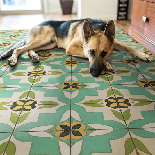 Spicher and Company 8&0x22 x 8&0x22 Square Vintage Green/Antiqued Ivory Round/Square Vintage Vinyl Floor Cloths I Am Not A Bumbl JQP7_K7WOG03